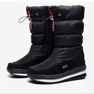 SNOW boots fleece lined platform black waterproof cotton NWOT